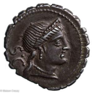 Denier de la république romaine de la famille Naevia frappé en 80 avant JC