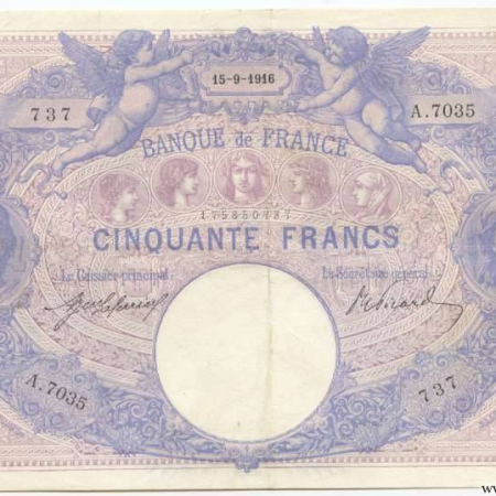 50 Francs Bleu et Rose 15 9 1916