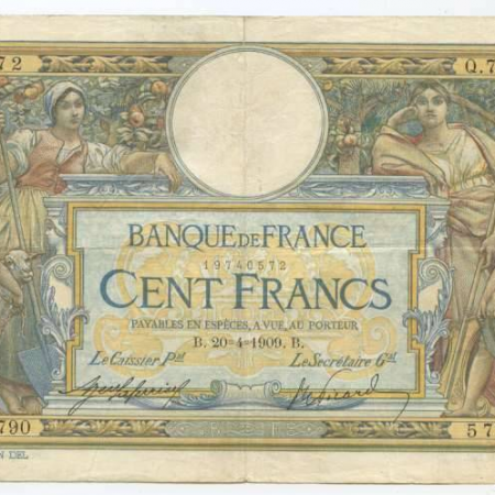100 Francs Luc Olivier Merson Type 1906 'Avec LOM', 20 4 1909
