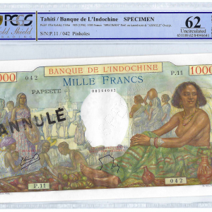 Tahiti banque d'Indochine 1000 francs SPECIMEN ANNULE PCGS 62