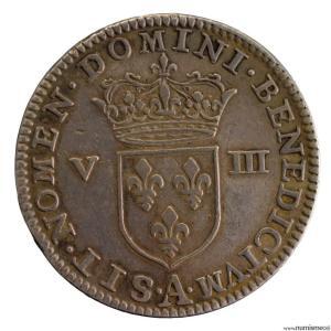 Louis XIII piefort en argent du 1/8 ème d'écu 1618 A tranche inscrite