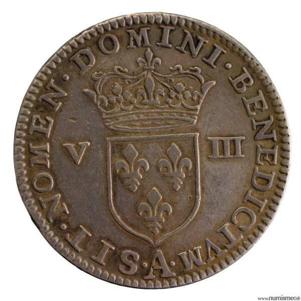 Louis XIII piefort en argent du 1/8 ème d'écu 1618 A tranche inscrite