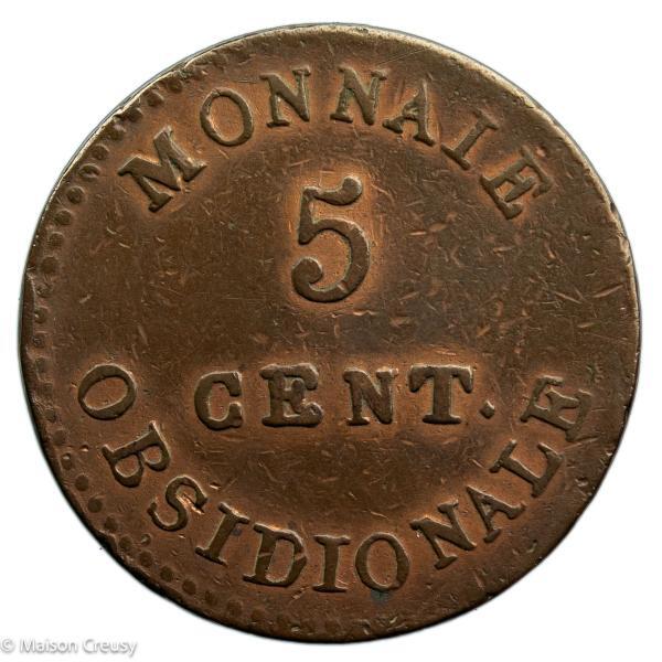 Siège d'Anvers Louis XVIII 5 cent 1814 frappe médaille